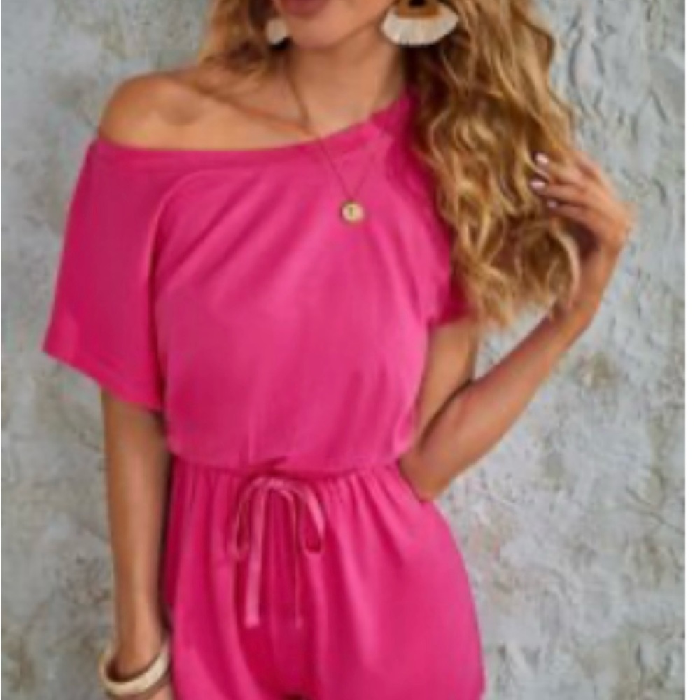 SHEIN Fuchsia Off-Shoulder Jumpsuit